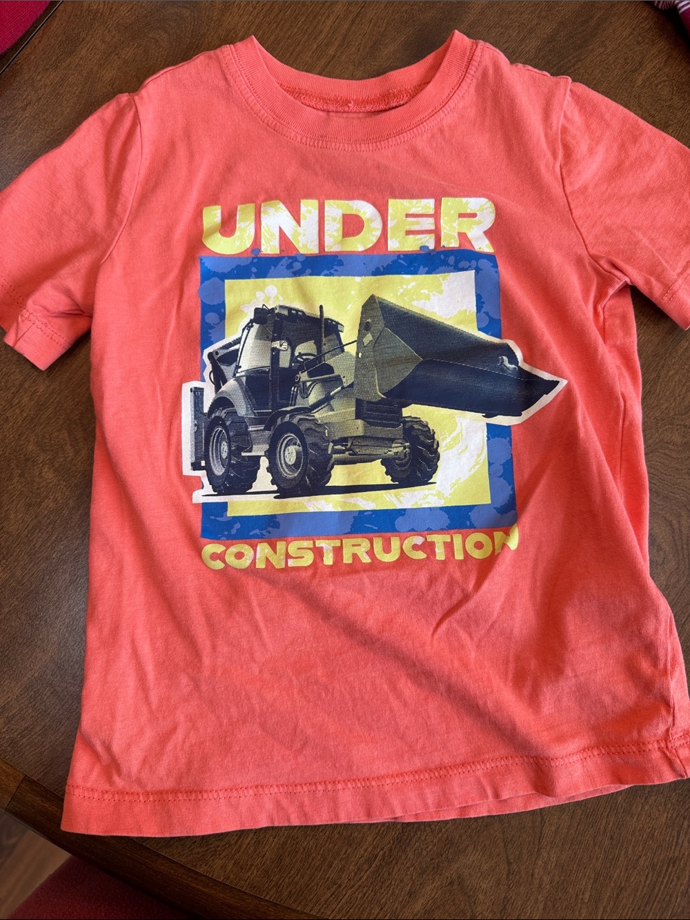 Carter's Coral Short Sleeve Tee with Construction Truck Graphic